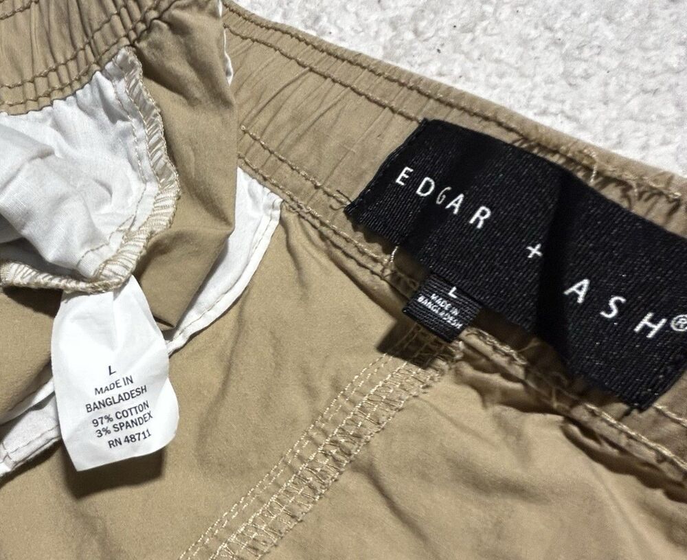 Edgar + Ash Men Shorts Size L Tan Khaki Elastic Waist Cotton Stretch Pull On - Picture 7 of 9